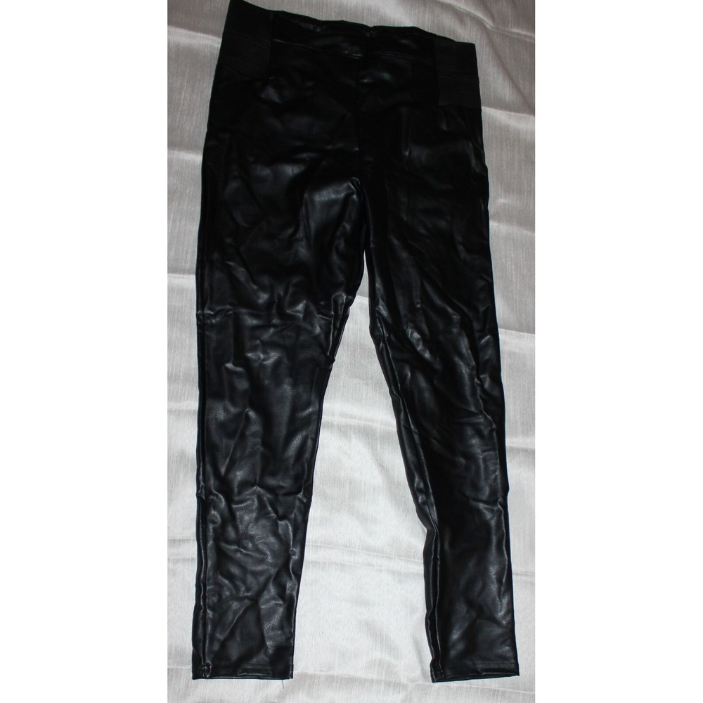 A New Day Womens Black Faux Leather Pull On Leggings Pants Sz small Biker Rock